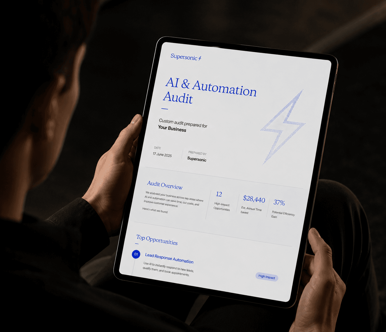 Sample Supersonic AI & Automation audit on a tablet